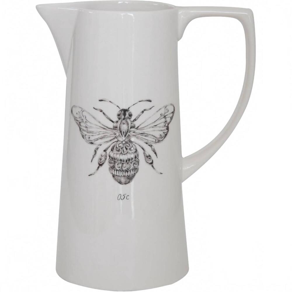 NEW CREATIVE CO-OP ceramic pitcher with bee in white